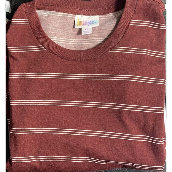 LULAROE Women Top Size XS Rust Stripe Stretch JERSEY KNIT Hi-Lo Hem LONG SLEEVE - Picture 5 of 7